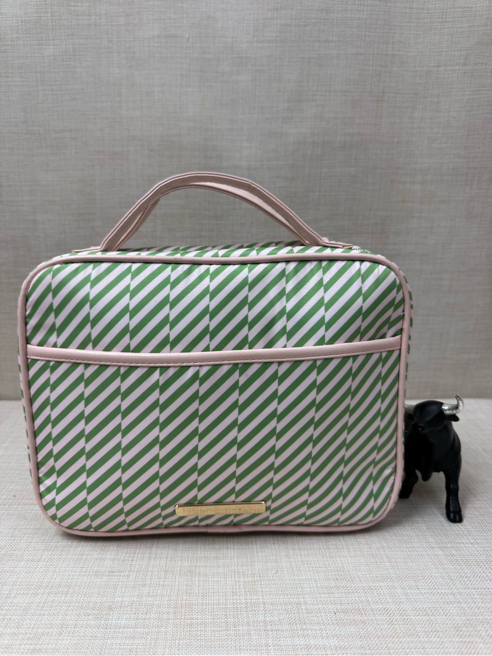 Tartan+ Twine Green & Pink Geometric Travel Makeup Cosmetic Organizer Bag NWOT.